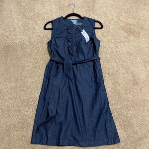 Draper James Chambray Ruffle Shift Dress with Belt.
